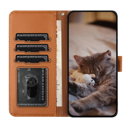 For iPhone 16 Pro Cat Embossing Pattern Leather Phone Case with Lanyard(Brown) - iPhone 16 Pro Cases by buy2fix | Online Shopping UK | buy2fix