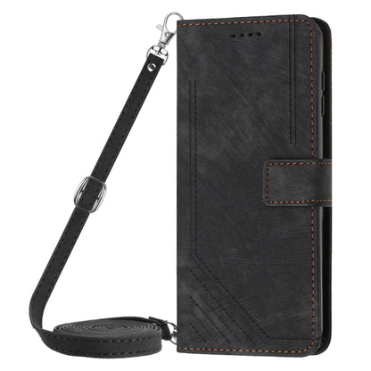 For Xiaomi Redmi K70 / K70 Pro Skin Feel Stripe Pattern Leather Phone Case with Long Lanyard(Black) - K70 Pro Cases by buy2fix | Online Shopping UK | buy2fix