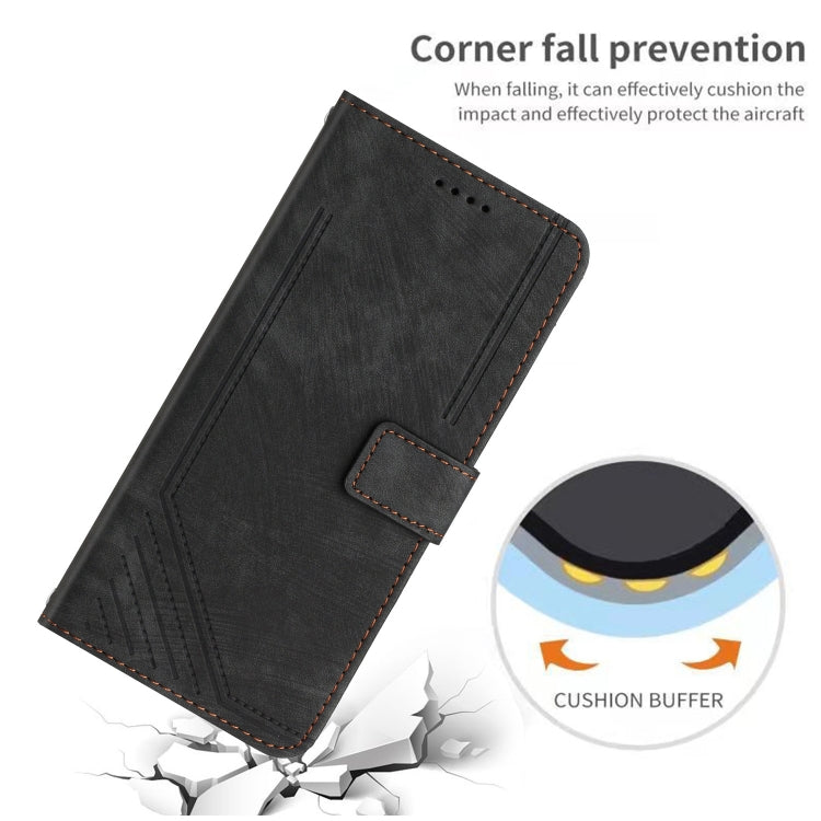 For Xiaomi Redmi K70 / K70 Pro Skin Feel Stripe Pattern Leather Phone Case with Long Lanyard(Black) - K70 Pro Cases by buy2fix | Online Shopping UK | buy2fix