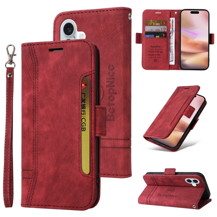 For iPhone 16 Plus BETOPNICE Dual-side Buckle Leather Phone Case(Red) - iPhone 16 Plus Cases by BETOPNICE | Online Shopping UK | buy2fix