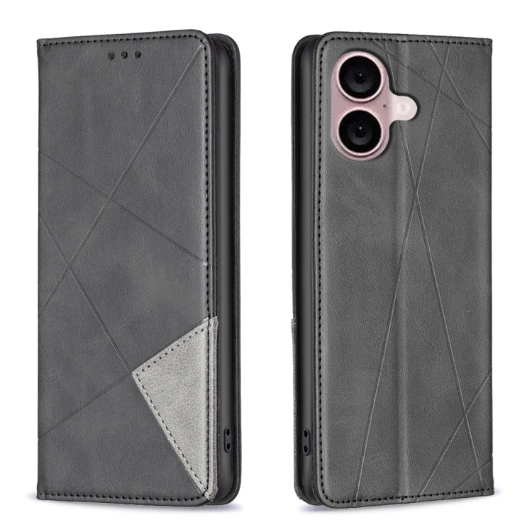 For iPhone 16 Rhombus Texture Magnetic Leather Phone Case(Black) - iPhone 16 Cases by buy2fix | Online Shopping UK | buy2fix