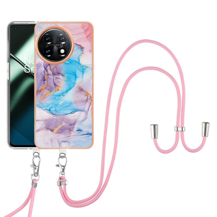 For OnePlus 11 Electroplating IMD TPU Phone Case with Lanyard(Blue Marble) - OnePlus Cases by buy2fix | Online Shopping UK | buy2fix