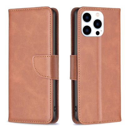 For iPhone 16 Pro Max Lambskin Texture Pure Color Flip Leather Phone Case(Brown) - iPhone 16 Pro Max Cases by buy2fix | Online Shopping UK | buy2fix