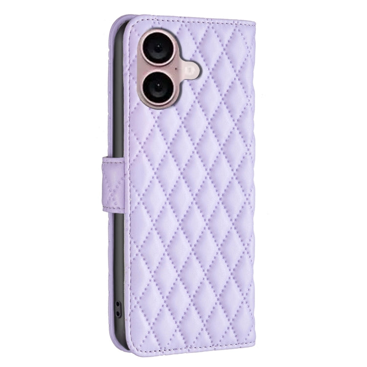 For iPhone 16 Plus Diamond Lattice Wallet Flip Leather Phone Case(Purple) - iPhone 16 Plus Cases by buy2fix | Online Shopping UK | buy2fix