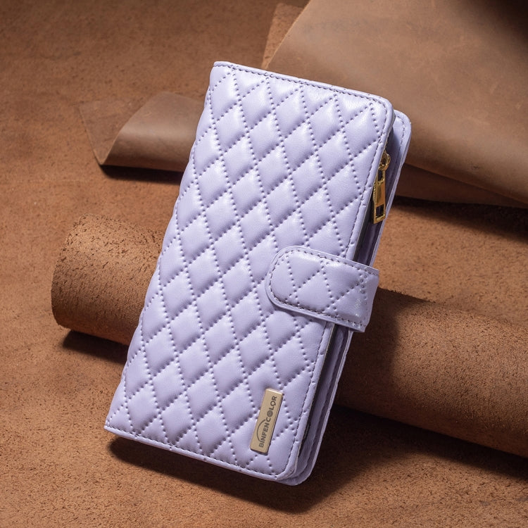 For iPhone 16 Pro Max Diamond Lattice Zipper Wallet Leather Flip Phone Case(Purple) - iPhone 16 Pro Max Cases by buy2fix | Online Shopping UK | buy2fix