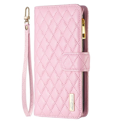 For iPhone 16 Plus Diamond Lattice Zipper Wallet Leather Flip Phone Case(Pink) - iPhone 16 Plus Cases by buy2fix | Online Shopping UK | buy2fix