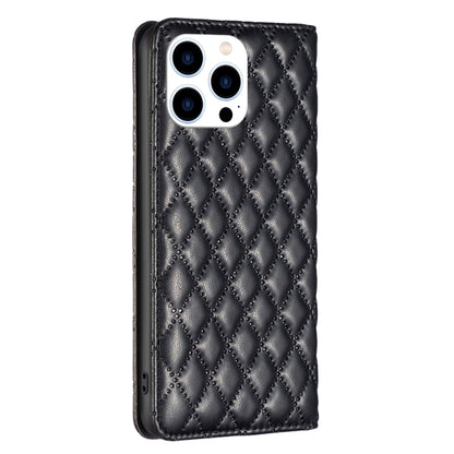 For iPhone 16 Pro Diamond Lattice Magnetic Leather Flip Phone Case(Black) - iPhone 16 Pro Cases by buy2fix | Online Shopping UK | buy2fix