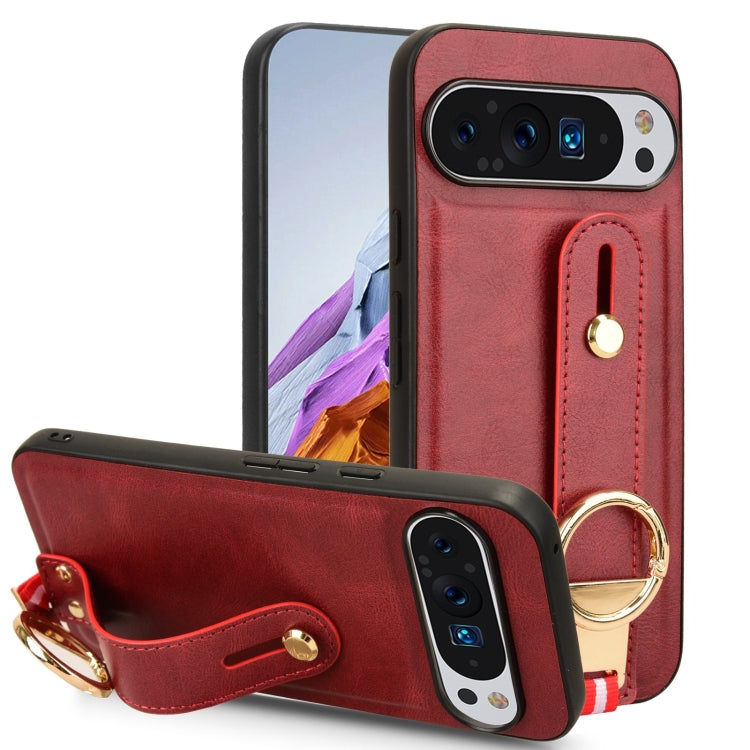 For Google Pixel 9 Wristband Leather Back Phone Case(Red) - Google Cases by buy2fix | Online Shopping UK | buy2fix