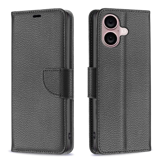 For iPhone 16 Litchi Texture Pure Color Flip Leather Phone Case(Black) - iPhone 16 Cases by buy2fix | Online Shopping UK | buy2fix