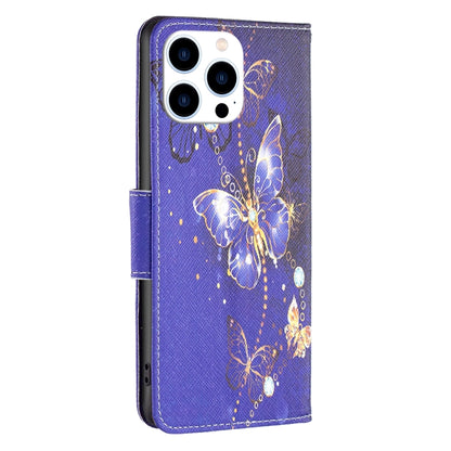 For iPhone 16 Pro Colored Drawing Pattern Flip Leather Phone Case(Purple Butterfly) - iPhone 16 Pro Cases by buy2fix | Online Shopping UK | buy2fix