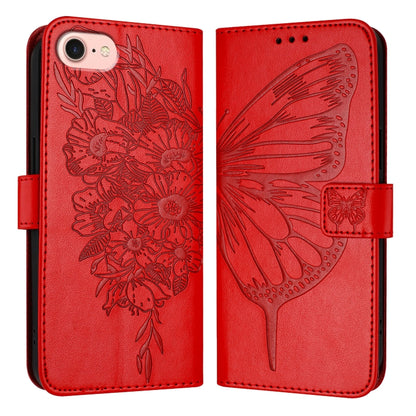 For iPhone SE 2024 Embossed Butterfly Leather Phone Case(Red) - More iPhone Cases by buy2fix | Online Shopping UK | buy2fix