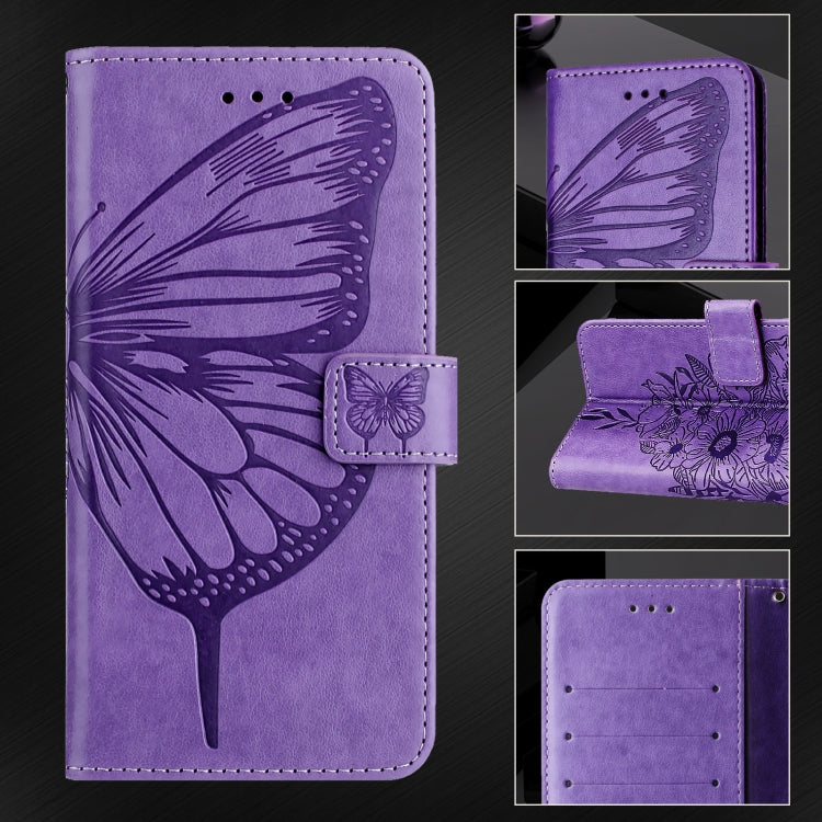 For iPhone SE 2024 Embossed Butterfly Leather Phone Case(Light Purple) - More iPhone Cases by buy2fix | Online Shopping UK | buy2fix