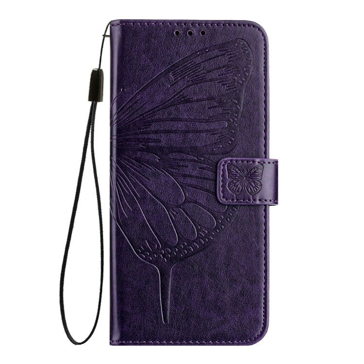 For iPhone 16 Pro Max Embossed Butterfly Leather Phone Case(Dark Purple) - iPhone 16 Pro Max Cases by buy2fix | Online Shopping UK | buy2fix