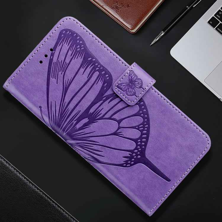 For iPhone 16 Pro Max Embossed Butterfly Leather Phone Case(Light Purple) - iPhone 16 Pro Max Cases by buy2fix | Online Shopping UK | buy2fix