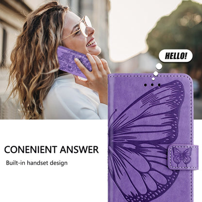 For iPhone 16 Pro Embossed Butterfly Leather Phone Case(Light Purple) - iPhone 16 Pro Cases by buy2fix | Online Shopping UK | buy2fix