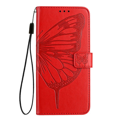 For iPhone 16 Embossed Butterfly Leather Phone Case(Red) - iPhone 16 Cases by buy2fix | Online Shopping UK | buy2fix