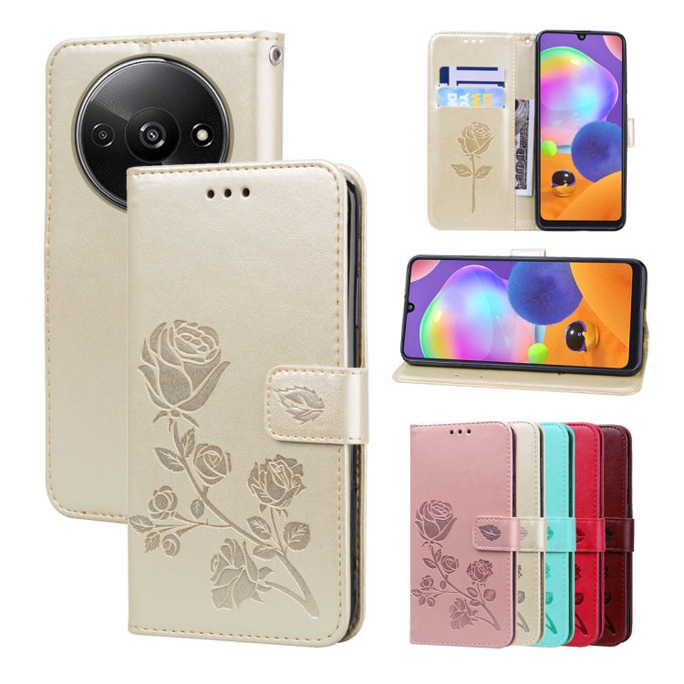 For Xiaomi Redmi A3 Rose Embossed Flip PU Leather Phone Case(Gold) - Xiaomi Cases by buy2fix | Online Shopping UK | buy2fix