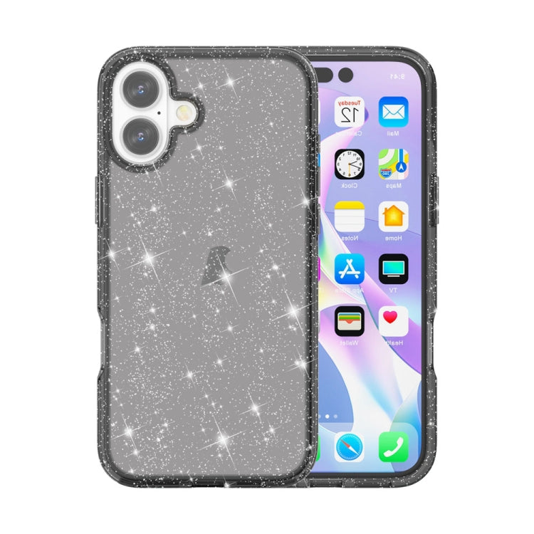 For iPhone 16 Shockproof Terminator Glitter Powder Phone Case(Black) - iPhone 16 Cases by buy2fix | Online Shopping UK | buy2fix