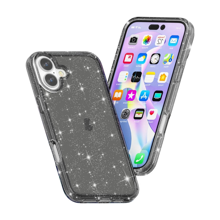 For iPhone 16 Shockproof Terminator Glitter Powder Phone Case(Black) - iPhone 16 Cases by buy2fix | Online Shopping UK | buy2fix