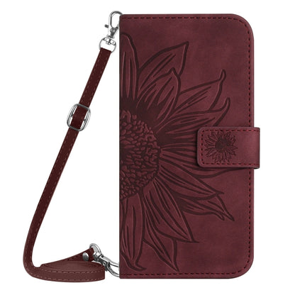 For OnePlus 12 5G Global Skin Feel Sun Flower Embossed Leather Phone Case with Lanyard(Wine Red) - OnePlus Cases by buy2fix | Online Shopping UK | buy2fix