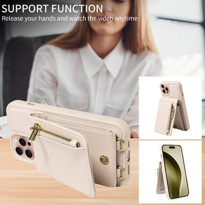 For iPhone 16 Pro Crossbody Lanyard Zipper Wallet Leather Phone Case(Beige) - iPhone 16 Pro Cases by buy2fix | Online Shopping UK | buy2fix