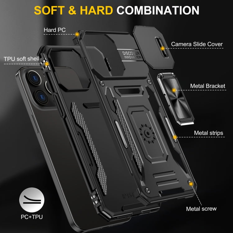 For iPhone 16 Pro Max Armor PC + TPU Camera Shield Phone Case(Black) - iPhone 16 Pro Max Cases by buy2fix | Online Shopping UK | buy2fix