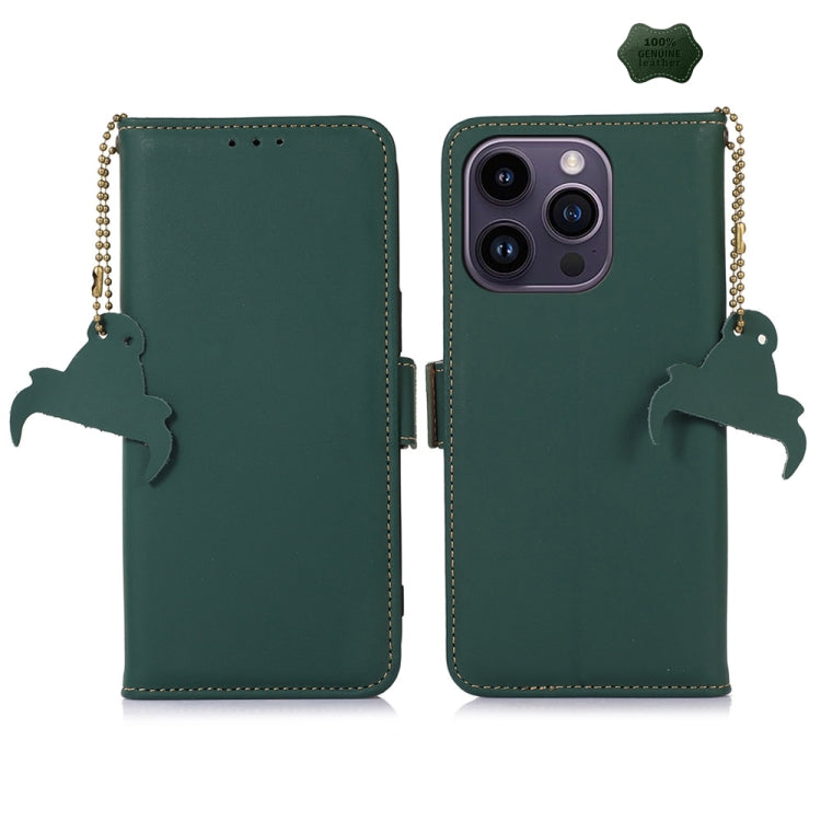 For iPhone 16 Pro Max Genuine Leather Magnetic RFID Leather Phone Case(Green) - iPhone 16 Pro Max Cases by buy2fix | Online Shopping UK | buy2fix