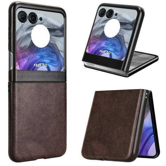 For Motorola Razr 50 Litchi Texture Back Cover Phone Case(Brown) - Motorola Cases by buy2fix | Online Shopping UK | buy2fix