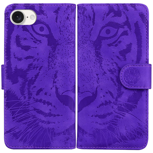 For iPhone 16e Tiger Embossing Pattern Leather Phone Case(Purple) - iPhone 16e Cases by buy2fix | Online Shopping UK | buy2fix