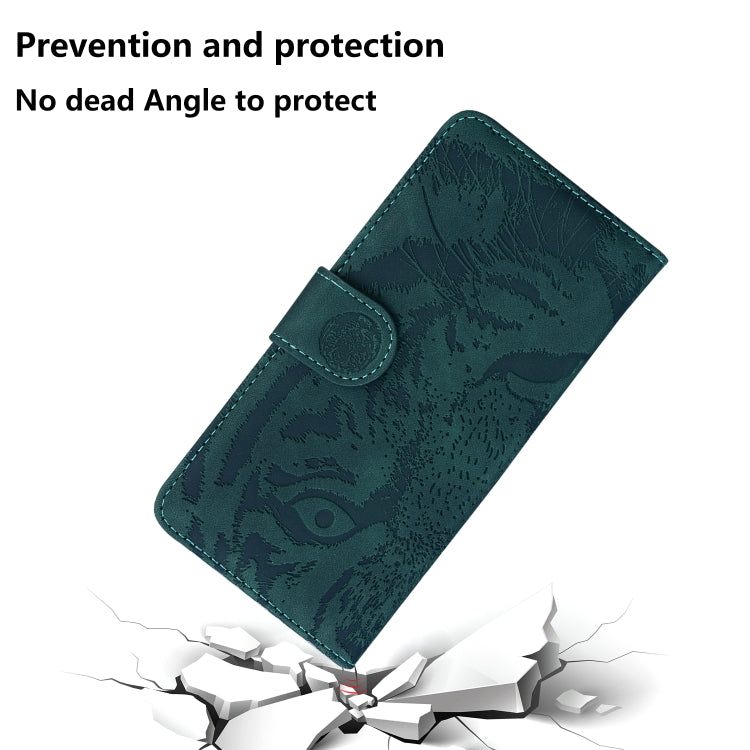 For iPhone 16 Plus Tiger Embossing Pattern Leather Phone Case(Green) - iPhone 16 Pro Cases by buy2fix | Online Shopping UK | buy2fix