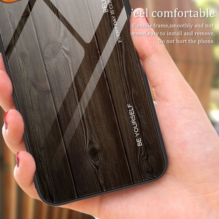 For iPhone 16 Wood Grain Glass Phone Case(Coffee) - iPhone 16 Cases by buy2fix | Online Shopping UK | buy2fix