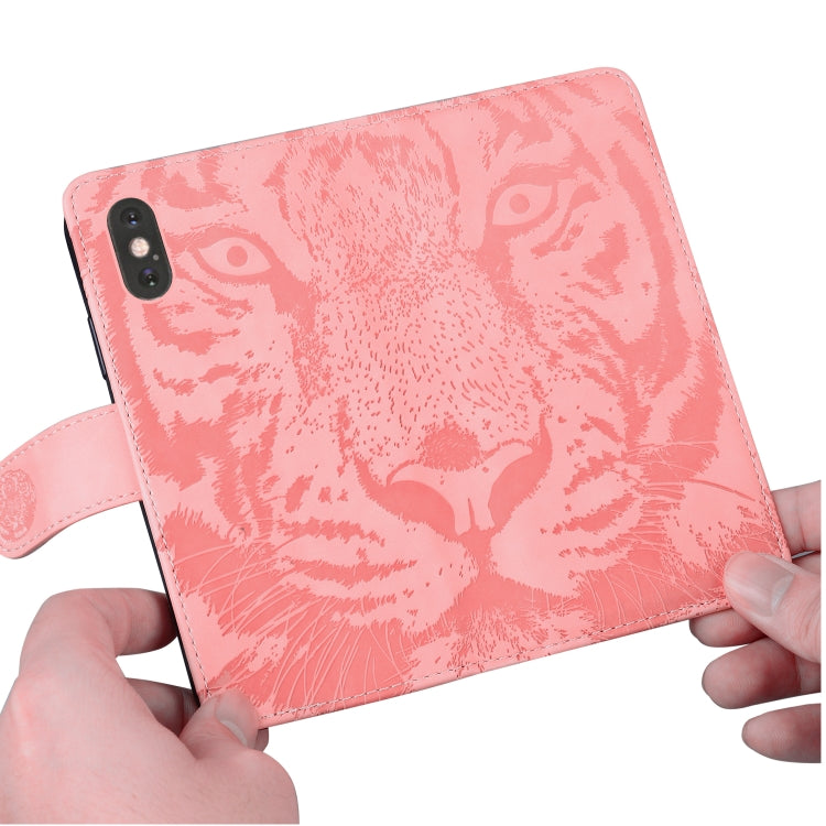 For Motorola Moto G Play 4G 2024 Tiger Embossing Pattern Leather Phone Case(Pink) - Motorola Cases by buy2fix | Online Shopping UK | buy2fix