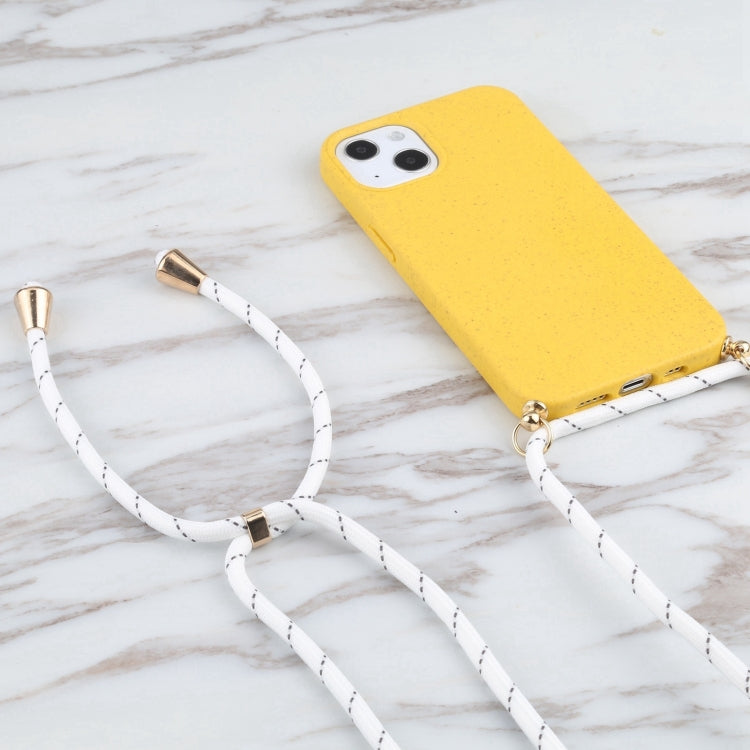 For iPhone 16 Pro Wheat Straw TPU Shockproof Phone Case with Neck Lanyard(Yellow) - iPhone 16 Pro Cases by buy2fix | Online Shopping UK | buy2fix