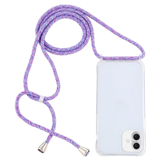 For iPhone 16 Transparent Acrylic Airbag Shockproof Phone Protective Case with Lanyard(Purple Rainbow) - iPhone 16 Cases by buy2fix | Online Shopping UK | buy2fix