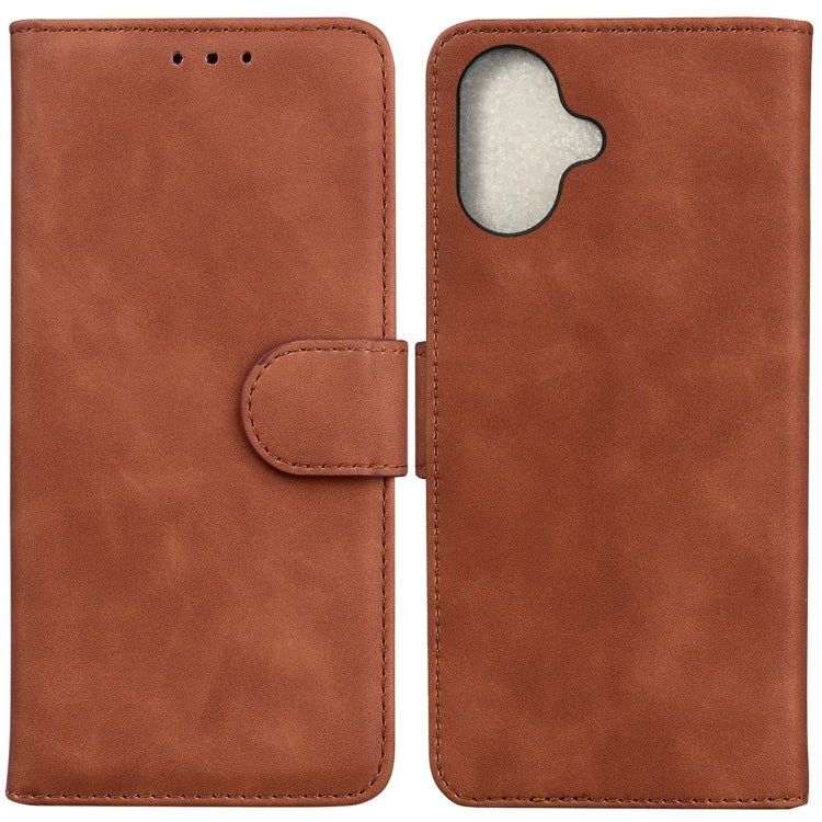 For iPhone 16 Plus Skin Feel Pure Color Flip Leather Phone Case(Brown) - iPhone 16 Plus Cases by buy2fix | Online Shopping UK | buy2fix