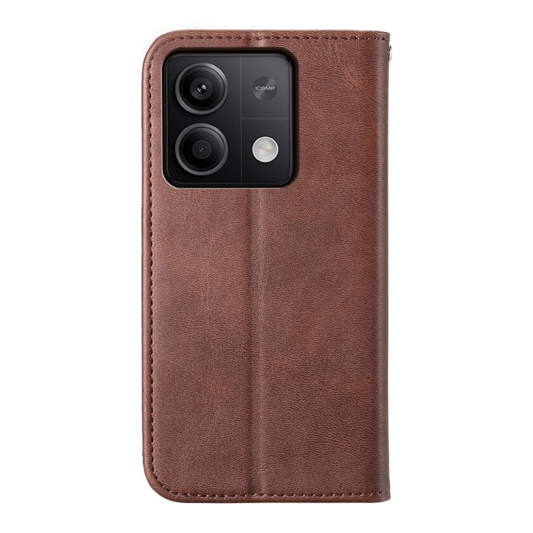 For Xiaomi Redmi Note 13 5G Cubic Grid Calf Texture Magnetic Leather Phone Case(Brown) - Note 13 Cases by buy2fix | Online Shopping UK | buy2fix