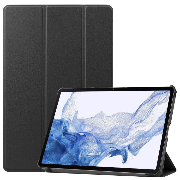 For Samsung Galaxy Tab S9 Custer Pure Color 3-Fold Holder Smart Leather Tablet Case(Black) - Galaxy Tab S9 Cases by buy2fix | Online Shopping UK | buy2fix