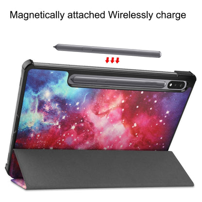 For Samsung Galaxy Tab S9 Custer Painted 3-Fold Holder Smart Leather Tablet Case(Milky Way Nebula) - Galaxy Tab S9 Cases by buy2fix | Online Shopping UK | buy2fix