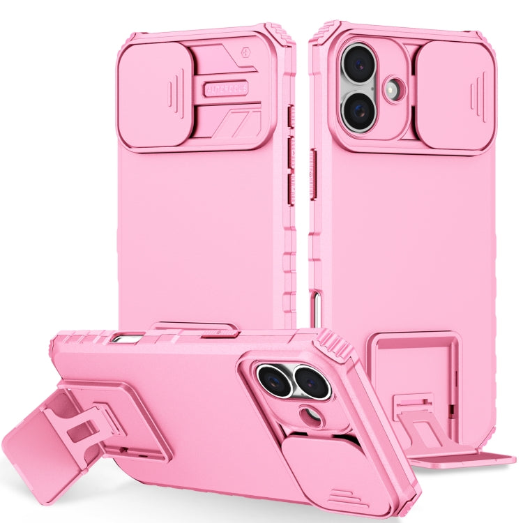 For iPhone 16 Plus Stereoscopic Holder Sliding Camshield Phone Case(Pink) - iPhone 16 Plus Cases by buy2fix | Online Shopping UK | buy2fix