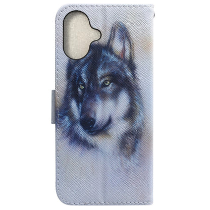 For iPhone 16 Coloured Drawing Flip Leather Phone Case(White Wolf) - iPhone 16 Cases by buy2fix | Online Shopping UK | buy2fix