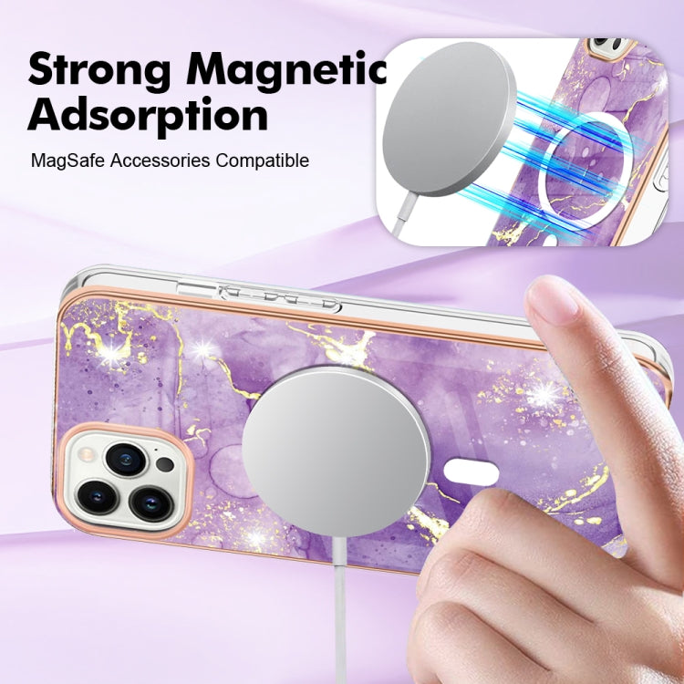 For iPhone 15 Pro Max Marble Pattern Dual-side IMD Magsafe TPU Phone Case(Purple 002) - iPhone 15 Pro Max Cases by buy2fix | Online Shopping UK | buy2fix