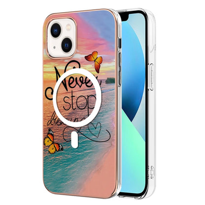 For iPhone 15 Plus Marble Pattern Dual-side IMD Magsafe TPU Phone Case(Dream Butterfly) - iPhone 15 Plus Cases by buy2fix | Online Shopping UK | buy2fix