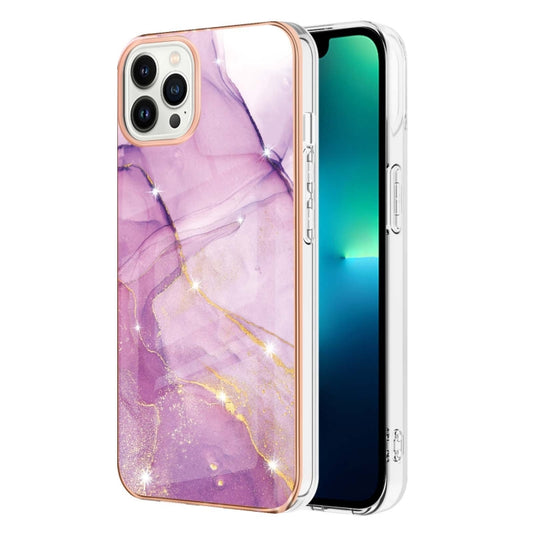 Electroplating Marble Pattern Dual-side IMD TPU Shockproof Phone Case For iPhone 16 Pro Max(Purple 001) - iPhone 16 Pro Max Cases by buy2fix | Online Shopping UK | buy2fix