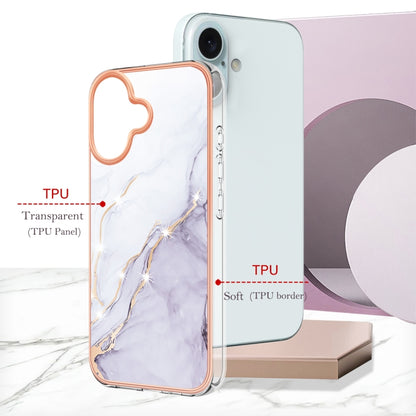 For iPhone 16 Electroplating Marble Pattern Dual-side IMD TPU Shockproof Phone Case (White 006) - iPhone 16 Cases by buy2fix | Online Shopping UK | buy2fix