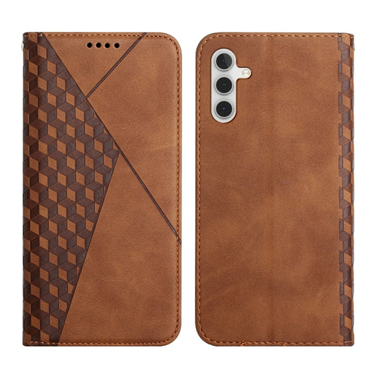 For Samsung Galaxy S23 FE 5G Diamond Splicing Skin Feel Magnetic Leather Phone Case(Brown) - Galaxy S23 FE 5G Cases by buy2fix | Online Shopping UK | buy2fix