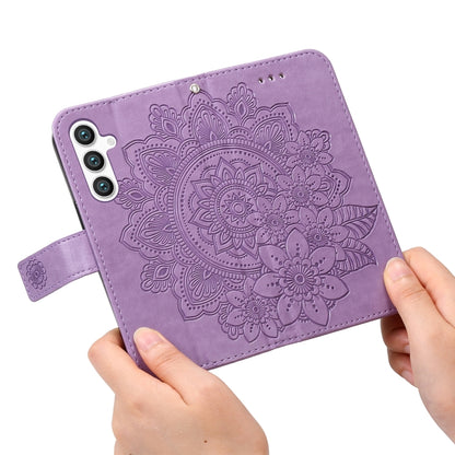 For Samsung Galaxy S24+ 7-petal Flowers Embossing Leather Phone Case(Light Purple) - Galaxy S24+ 5G Cases by buy2fix | Online Shopping UK | buy2fix