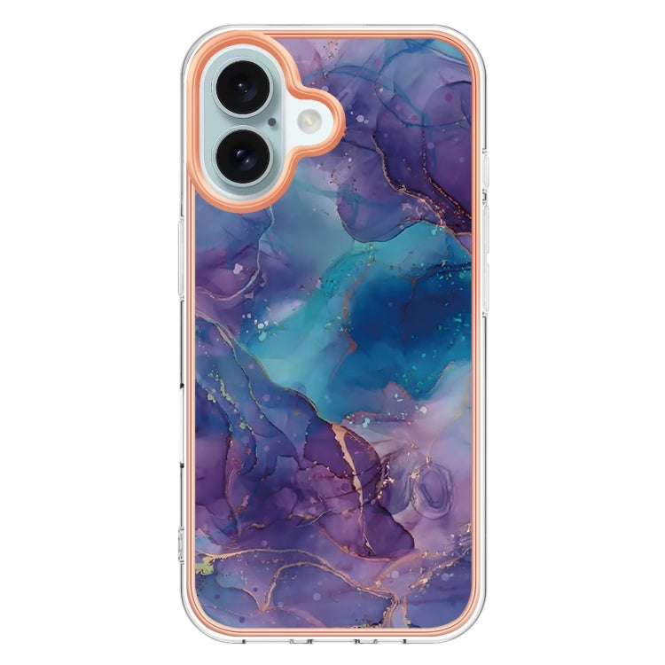 For iPhone 16 Plus Electroplating Marble Dual-side IMD Phone Case(Purple 016) - iPhone 16 Plus Cases by buy2fix | Online Shopping UK | buy2fix