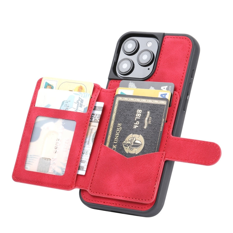 For iPhone 16 Pro Skin Feel Dream RFID Anti-theft PU Card Bag Phone Case(Red) - iPhone 16 Pro Cases by buy2fix | Online Shopping UK | buy2fix