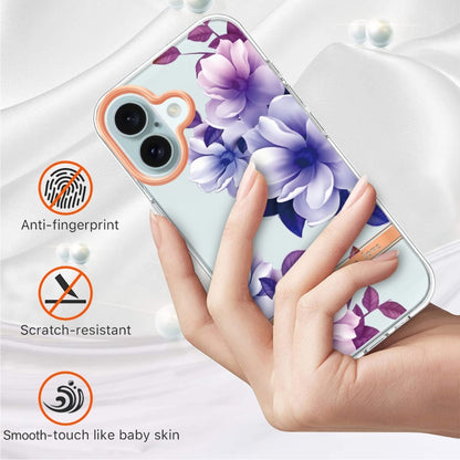 For iPhone 16 Flowers and Plants Series IMD TPU Phone Case(Purple Begonia) - iPhone 16 Cases by buy2fix | Online Shopping UK | buy2fix