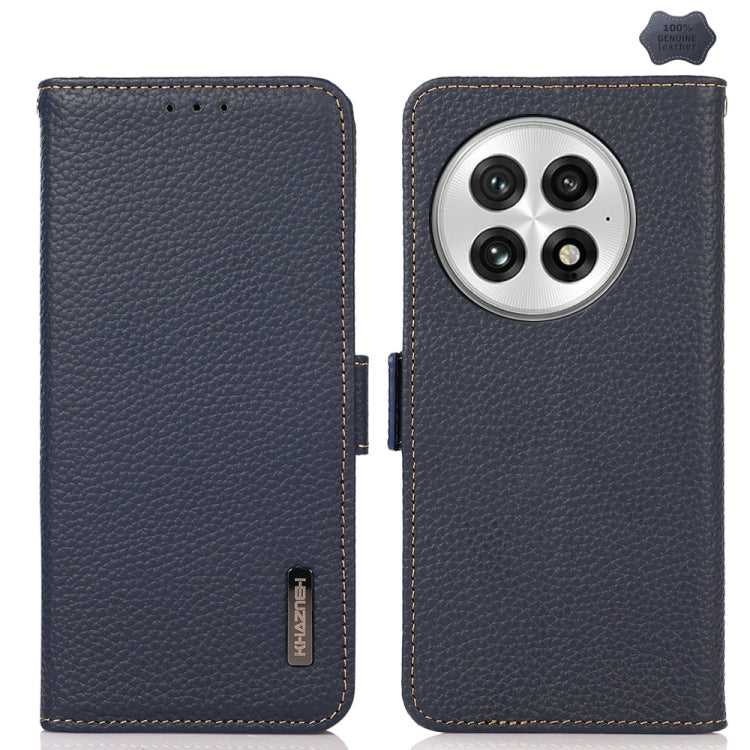 For OnePlus 13 KHAZNEH Side-Magnetic Litchi Genuine Leather RFID Phone Case(Blue) - OnePlus Cases by buy2fix | Online Shopping UK | buy2fix